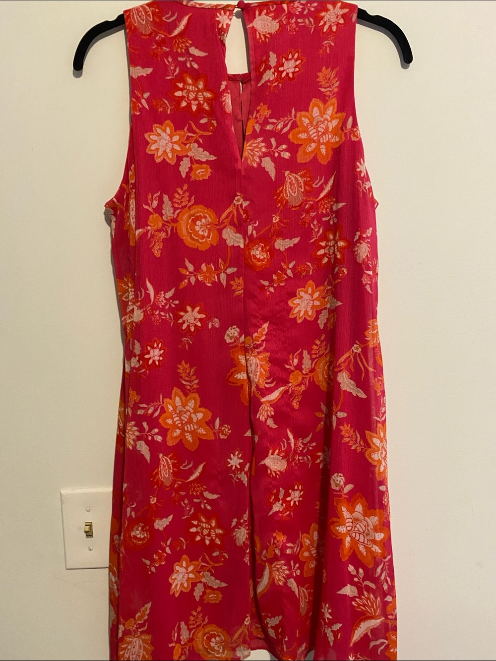 Chaps Dark Pink Floral Sleeveless Shift Dress with Orange & Cream Accents - Picture 4 of 9
